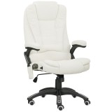 Vinsetto Scaun de Birou Reclinabil cu Masaj, &Icirc;nălțime Reglabilă, Telecomandă, Textil cu Aspect de In, Crem | Aosom Romania
