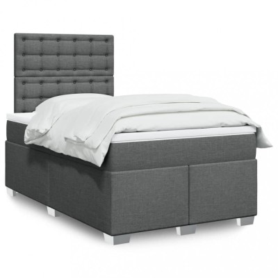 vidaXL Pat box spring cu saltea, gri &amp;icirc;nchis, 120x200 cm, textil 3292770 foto