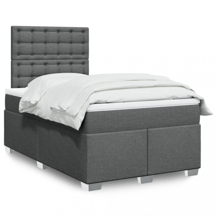 vidaXL Pat box spring cu saltea, gri &icirc;nchis, 120x200 cm, textil 3292770