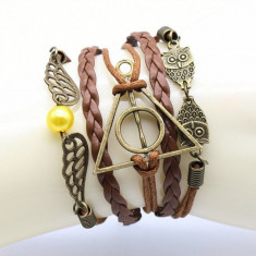 Bratara HARRY POTTER Piele - Talismanele Mortii - Maro + Bronz foto