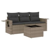 Set canapea de gradina cu perne, 4 piese, gri, poliratan