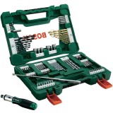 Set 91 accesorii Bosch V-Line, surubelnita, bara magnetica, biti, zencuitor, suport magnetic, chei tubulare, burghie