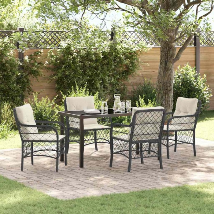 vidaXL Set de masă pentru grădină cu pernă 5 pcs Negru Rattan poli 3380199