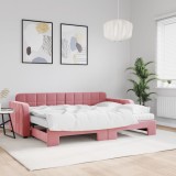 Cumpara ieftin Pat de zi cu extensie și saltea, roz, 80x200 cm, catifea