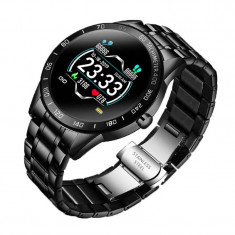 Ceas Smartwatch Techstar® Lige, Premium, 1.3" IPS, Bratara Otel Inoxidabil, IP67, Bluetooth 4.0, Monitorizare Tensiune, Puls, Negru