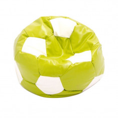 Fotoliu tip puf, imitatie piele, 74 cm, model minge de fotbal, Verde/Alb foto