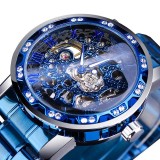Ceas barbatesc de mana T-Winner Mecanic Automatic Skeleton Elegant Business Luxury Fashion Casual Albastru
