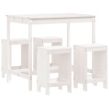 Set de bar pentru gradina, 5 piese, alb, lemn masiv de pin