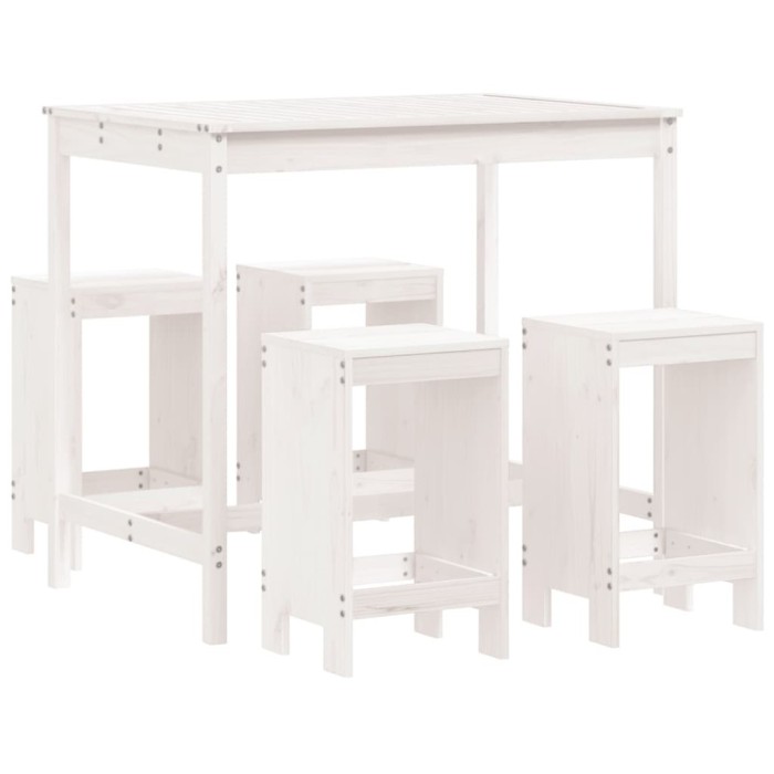 Set de bar pentru gradina, 5 piese, alb, lemn masiv de pin