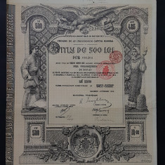 Obligatiune / titlu 500 lei 1913 / tema actiuni , titluri istorice