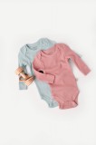 Cumpara ieftin Set 2 body-uri cu maneca lunga bebe unisex din bumbac organic si modal - Mint/Rose, BabyCosy (Marime: 0-3 Luni)