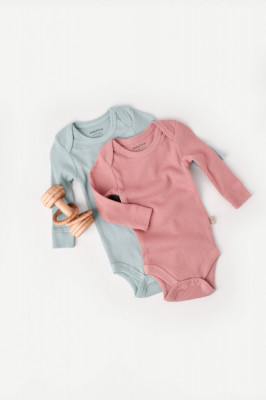 Set 2 body-uri cu maneca lunga bebe unisex din bumbac organic si modal - Mint/Rose, BabyCosy (Marime: 0-3 Luni) foto