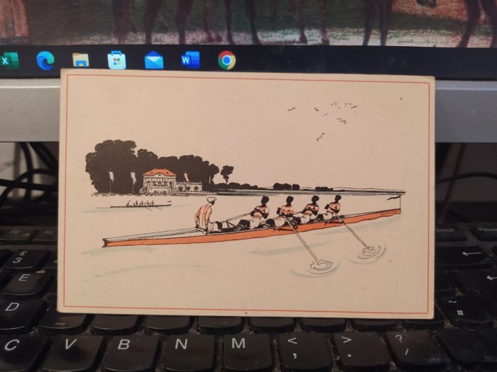 Concurs de canotaj pe un r&acirc;u &icirc;ntre echipele fruntașe, Sport, desen, c. 1910, 205