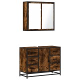Cumpara ieftin Set mobilier de baie, 2 piese, stejar fumuriu, lemn prelucrat