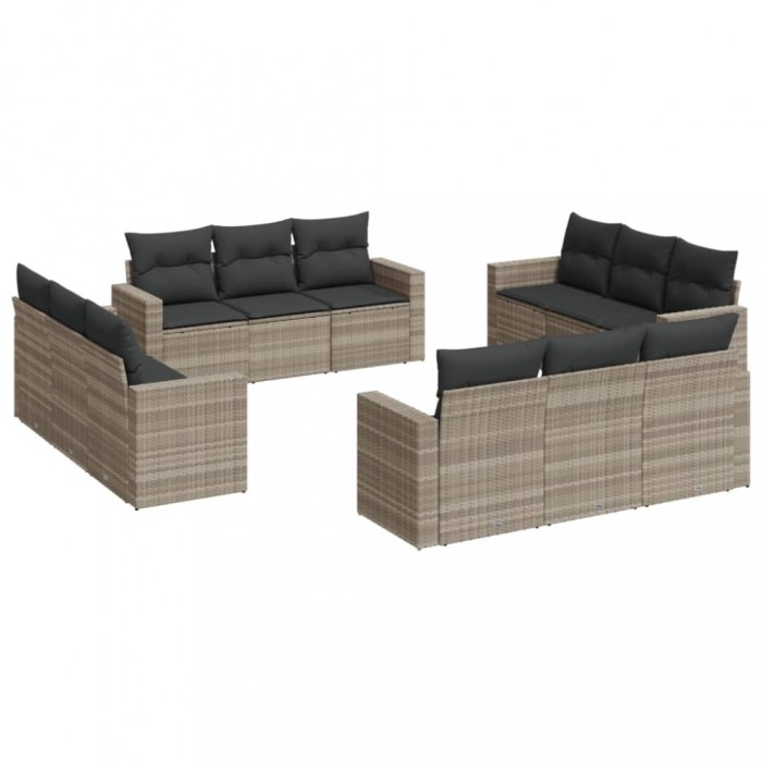 Set canapele de gradina cu perne, 12piese gri deschis poliratan