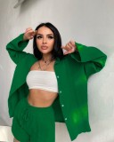 Cumpara ieftin Compleu de varaa cu pantaloni scurti si camasa, verde inchis