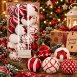 Set 30 Globuri Craciun Alb-Rosu 6cm Incasabile Plastic Oem Modele Festive