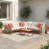 Set mobilier de gradina Karg 4 piese, rosu/bej, cu coltar si masuta
