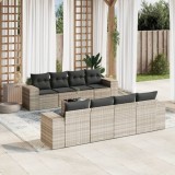 Cumpara ieftin Set canapele de grădină cu perne, 9 piese gri deschis poliratan