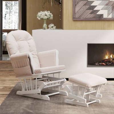 Scaun glisant cu taburet, roz deschis, material textil foto