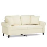 Canapea cu 2 locuri cu pernute, crem, 140 cm, catifea