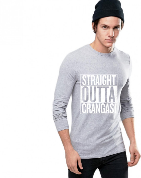 Bluza barbati gri cu text alb - Straight Outta Crangasi - L