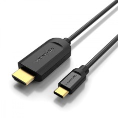 Cablu video Vention, USB Type-C(T) la HDMI(T), 1.5m, rezolutie maxima 4K la 30Hz, conectori auriti, cupru, invelis PVC, negru, &quot;CGUBG&quot; (timbru verde 0