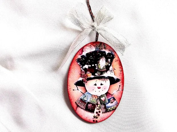 Glob pe lemn , Glob de Mos Craciun cu om de zapada cu joben, 42061