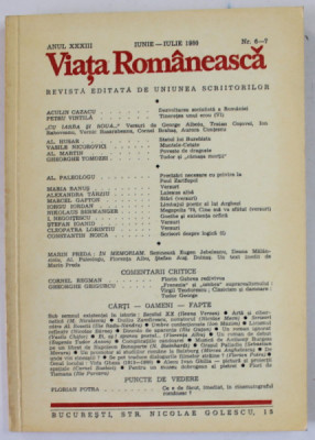 VIATA ROMANEASCA , REVISTA EDITATA DE UNIUNEA SCRIITORILOR , ANUL XXXIII , NR.6-7 , IUNIE - IULIE , 1980 foto