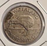 Noua Zeelanda 1 Florin 1962 km # 28.1 moneda cupru nichel tiraj mic rara, Australia si Oceania, Cupru-Nichel