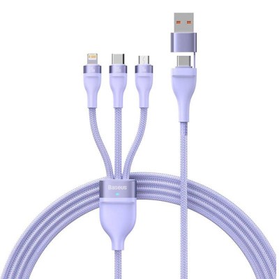 Baseus - Data Cable Flash Series 2 (CASS030105) - Fast Charge, USB Adapter, Type-C, Lightning, Micro-USB, 100W, 1.2 m - Purple foto
