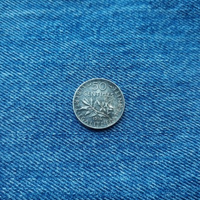 50 Centimes 1914 Franta argint foto