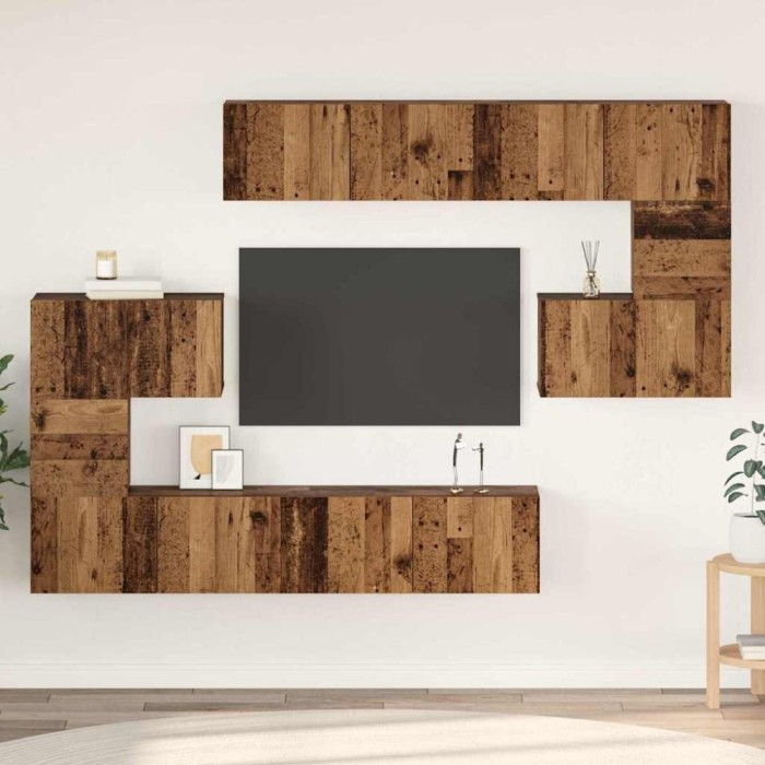 vidaXL Set comodă TV 8 pcs Lemn vechi 80 x 30 x 30 cm Lemn compozit