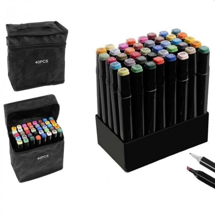 Set 40 markere multicolore cu 2 capete pentru scriere, geanta depozitare inclusa MultiMark GlobalProd