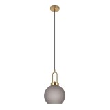 House Nordic Lampa suspendata Luton, sticla fumurie mata, soclu de culoarea cuprului, forma sferica, 20 cm, cablu din material textil 150 cm Mobalis H