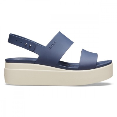 Sandale Crocs Brooklyn Low Wedge Albastru - Navy/Stucco foto