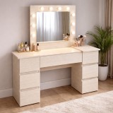 Masa de toaleta/machiaj, Antonia, zebrano, cu oglinda si LED-uri, 155x42x135 cm