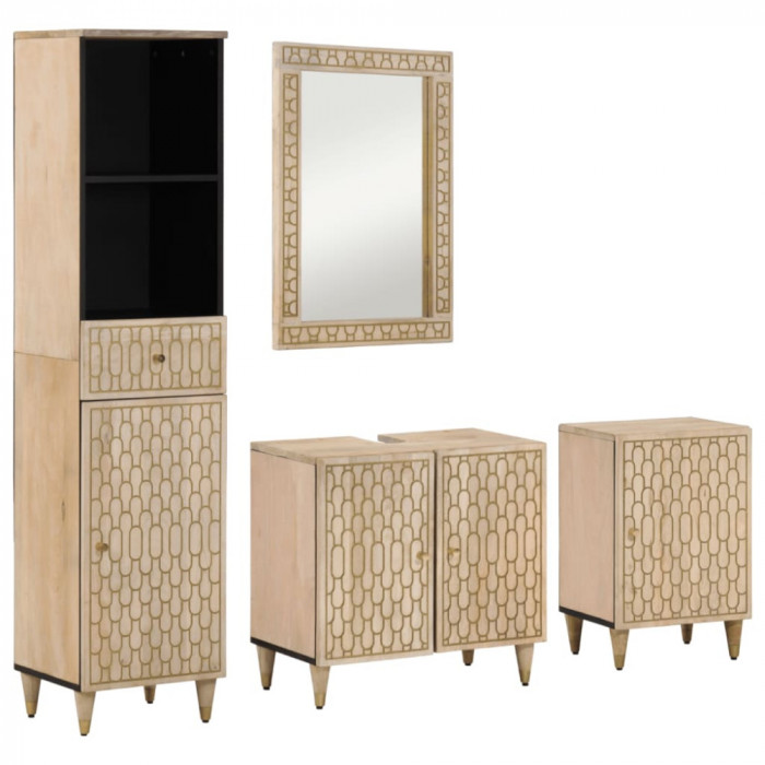 vidaXL Set mobilier de baie, 4 piese, lemn masiv de mango