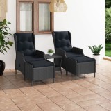 VidaXL Set mobilier de grădină cu perne, 3 piese, gri &icirc;nchis poliratan