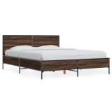 VidaXL Cadru de pat, stejar maro, 135x190 cm, lemn prelucrat și metal 3280031