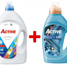 Detergent Universal de rufe lichid Active, 4.5 litri, 90 spalari + Balsam de rufe Active Magic Blue, 1.5 litri, 60 spalari