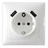 Priza Schuko mixtă 16A cu USB Hoff - Alb