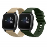 Set 2 curele pentru Garmin Venu Sq/Venu Sq Music, Kwmobile, Verde/Bej, Silicon, 57776.07