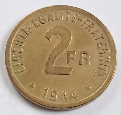 Franta, 2 Francs 1944, monetaria Philadelphia foto