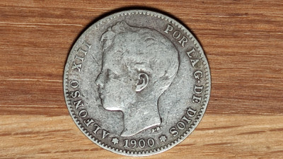 Spania - moneda de colectie istorica - 1 peseta 1900 argint 0.835 - superba ! foto