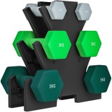 SPORTNOW Set de greutăți hexagonale, greutate totală de 18 kg, cu suport inclus, din oțel, metal și plastic, multicolor | Aosom Romania