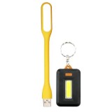 Cumpara ieftin Set iluminare USB portabil, lampa flexibila 1.5W 5V 16.8 cm galben + lanterna breloc LED cu agatatoare, lumina alba, functionare baterii AAA