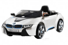 Masinuta electrica BMW i8 2x 35W 12V cu Scaun TAPITAT ALB foto