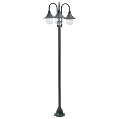 St&amp;acirc;lp iluminat grădină E27 220cm aluminiu 3 lămpi verde &amp;icirc;nchis foto