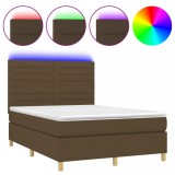 Cumpara ieftin Pat cu arcuri, saltea si LED, maro inchis, 140x200 cm, textil